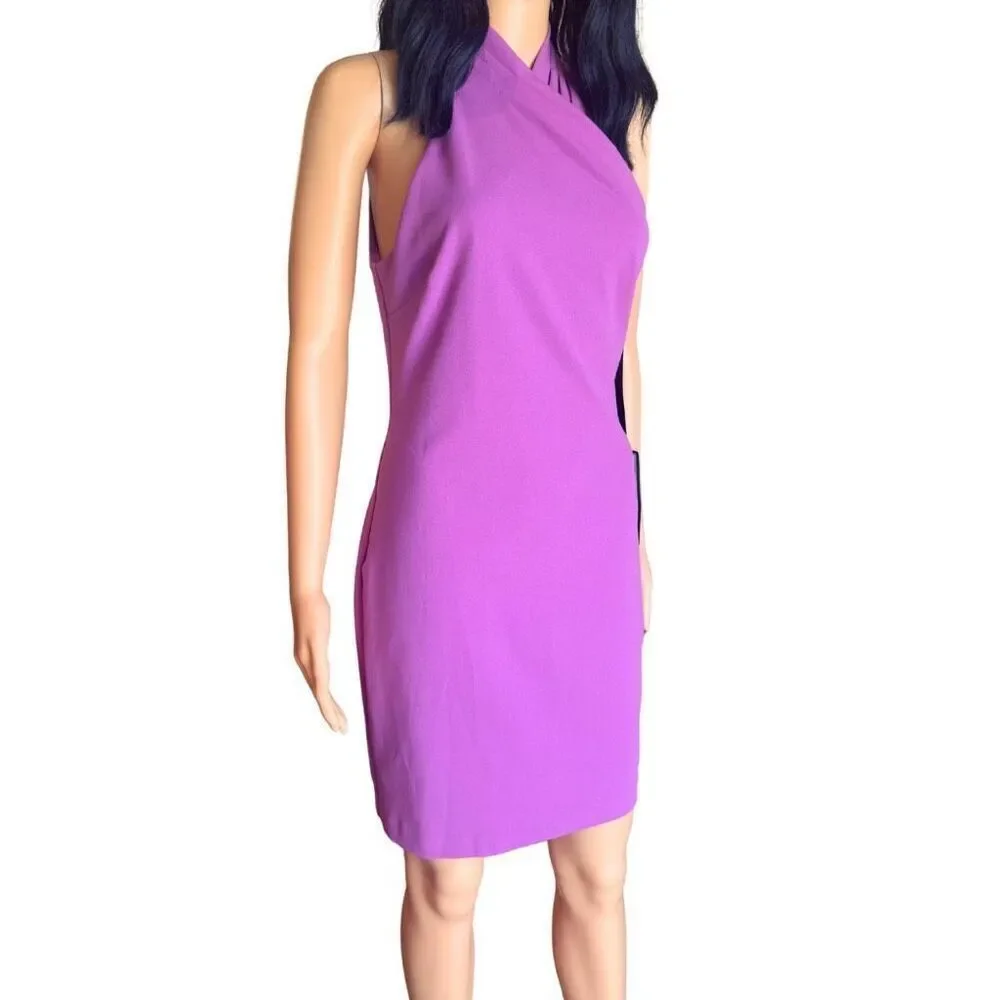 NWT Rachel Rachel Roy Harland Halter Sheath Dress Small Purple Wedding Guest - Picture 3 of 6